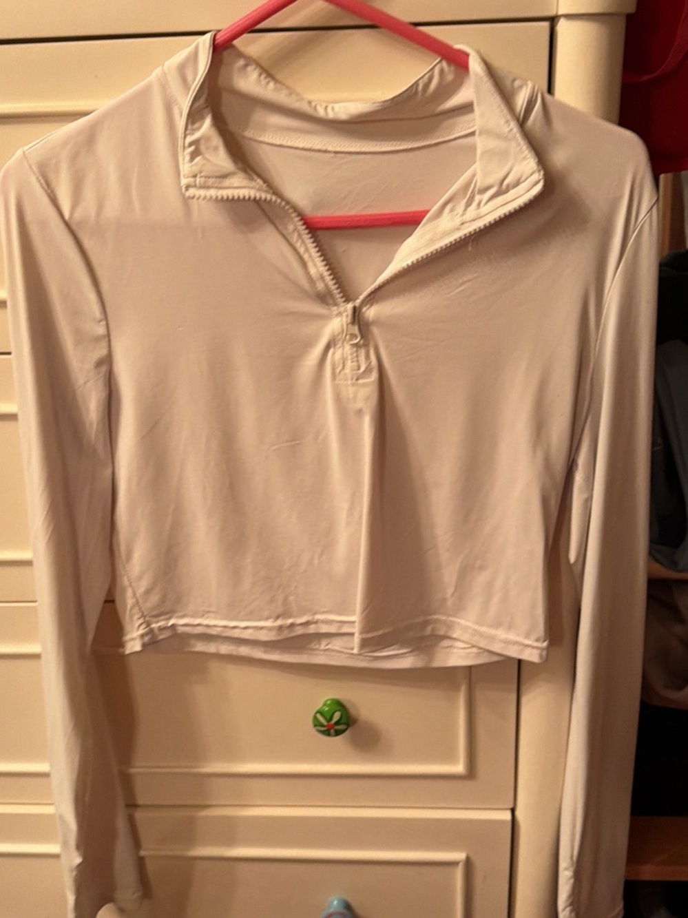 Women's Long-Sleeve Half-Zip Crop Top - White - Picture 1 of 1